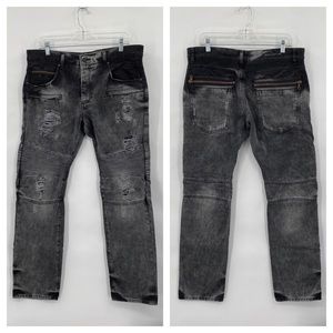 Rockstar Straight Biker Jeans Distressed Black Wash Modern Casual Size 34 Waist